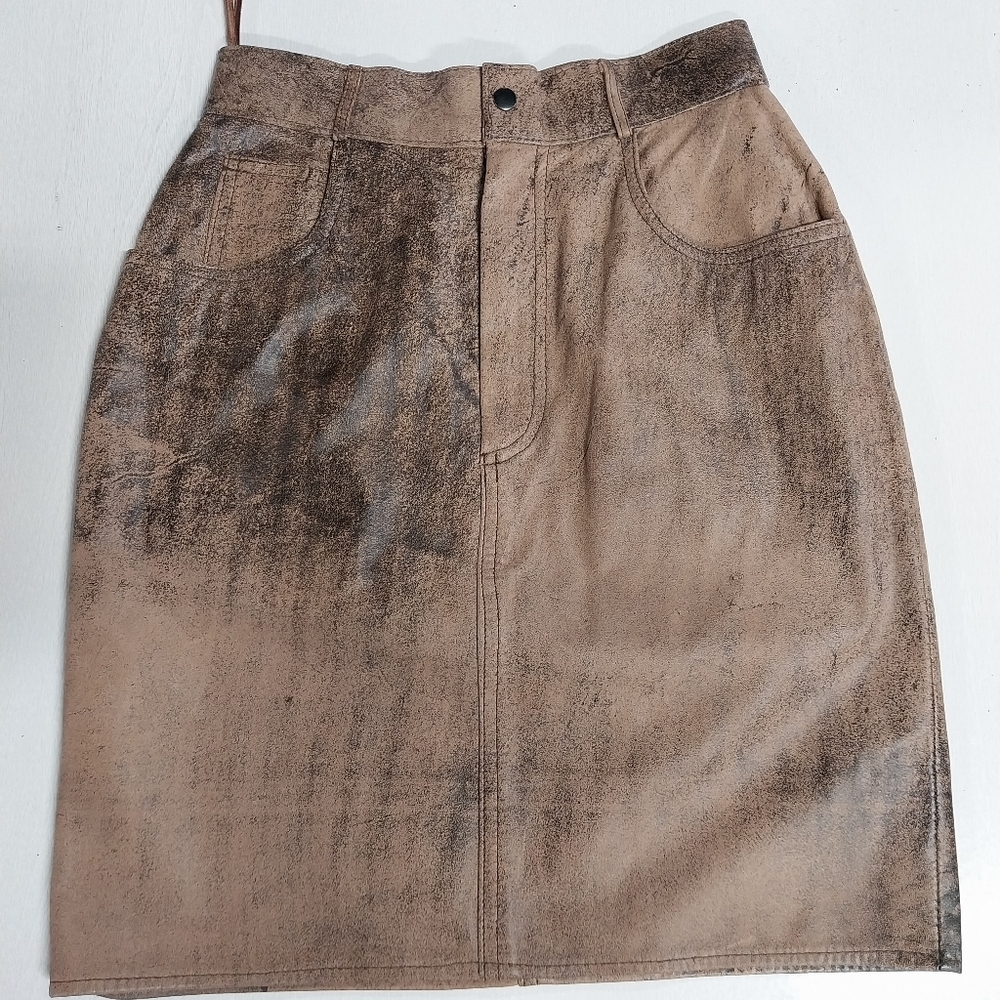 Vintage Pia Rucci Brown Genuine Leather Skirt